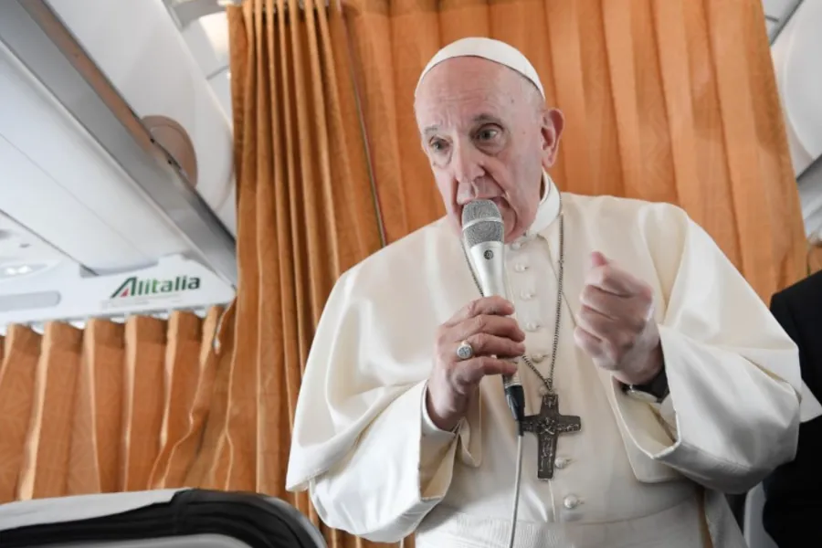 Pope Francis speaks during an in-flight press conference from Slovakia, Sept. 15, 2021?w=200&h=150
